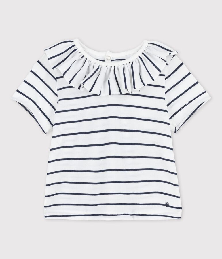 Babies' Short-Sleeved Striped Jersey Blouse white/blue