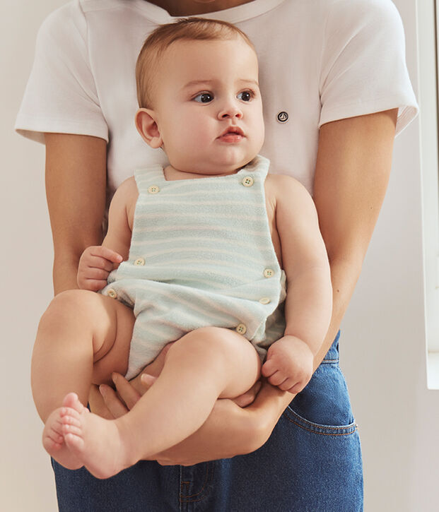 Babies stripy cotton terry rompers blue/ecru