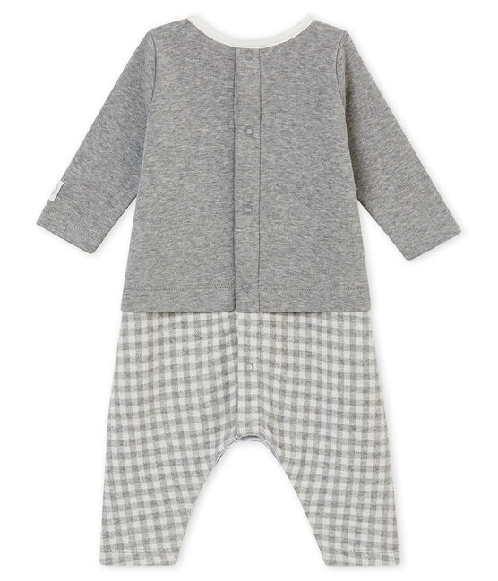Baby boy's gingham all•in•one SUBWAY grey/MARSHMALLOW white