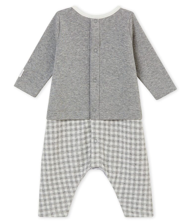Baby boy's gingham all&bull;in&bull;one grey/white
