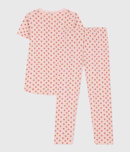 Girls' Short-Sleeved Cotton Pyjamas SALINE pink/MULTICO white