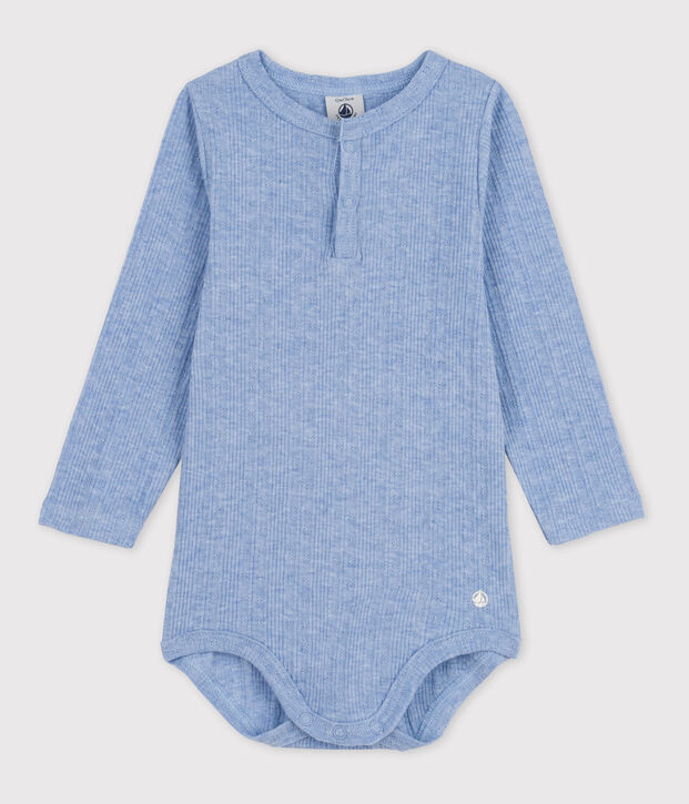 Babies' Long-Sleeved Cotton Henley Bodysuit blue