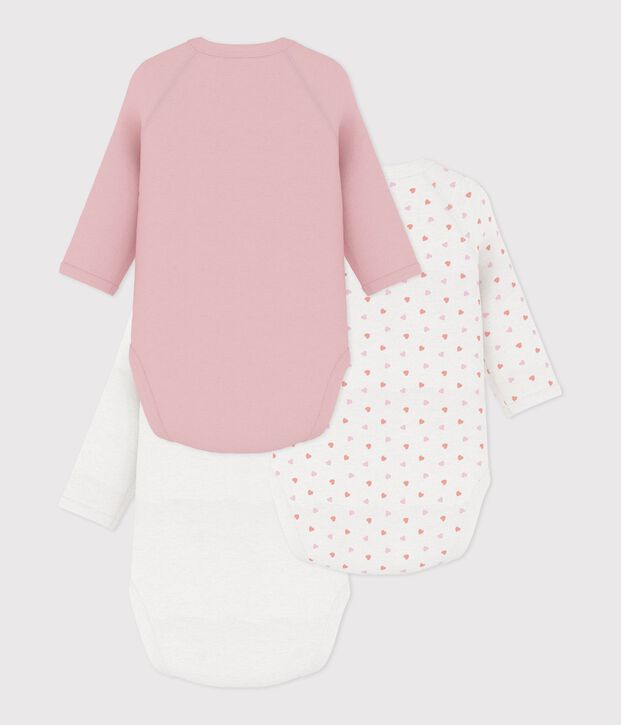 Pack of babies' long-sleeved printed cotton wrapover bodies multicolor