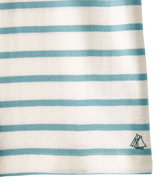 Girl's sailor-striped T-shirt MARSHMALLOW white/MIMI blue