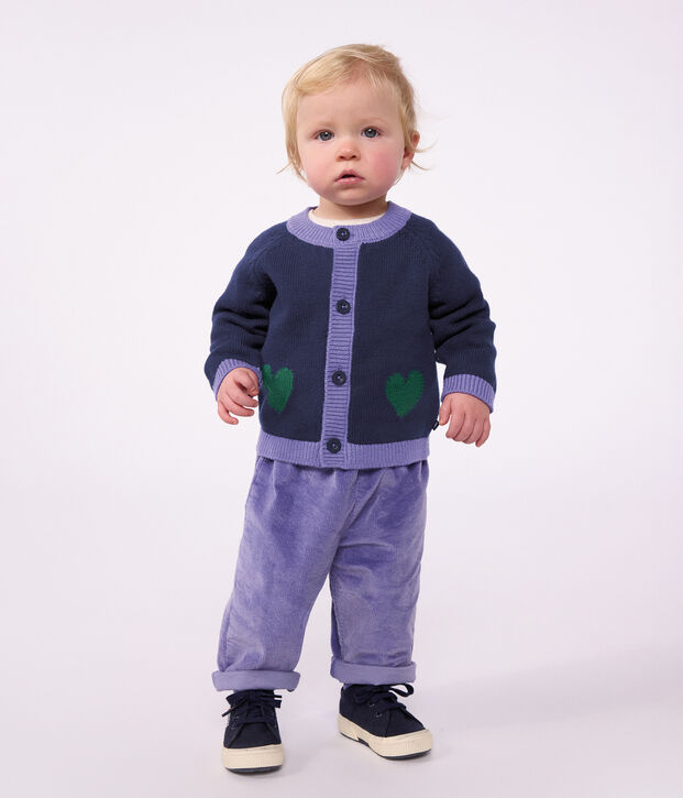 Babies' plain corduroy trousers purple