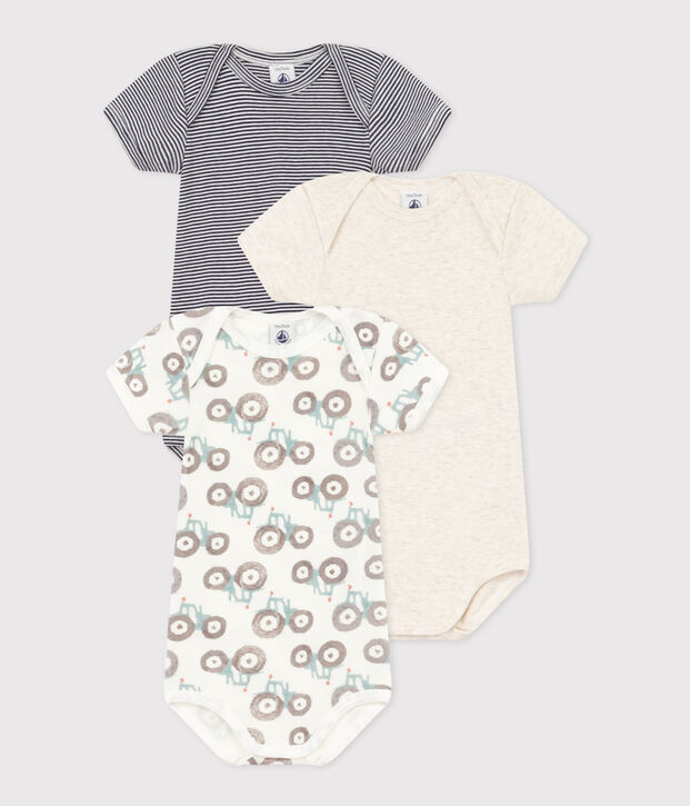 Babies' Short-Sleeved Tractor Themed Cotton Bodysuits - 3-Pack multicolor