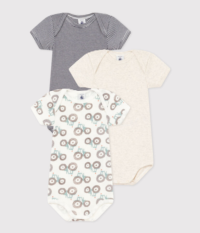 Babies' Short-Sleeved Tractor Themed Cotton Bodysuits - 3-Pack multicolor