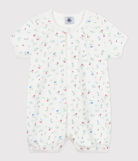 Babies' short fruit-pattern cotton jumpsuit MARSHMALLOW white/MULTICO white