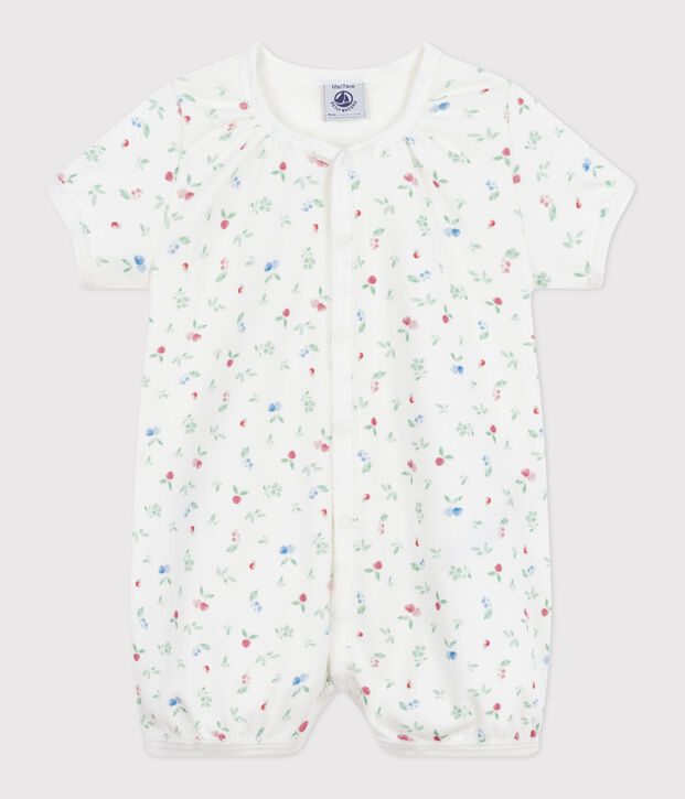Babies' short fruit-pattern cotton jumpsuit white/multicolor