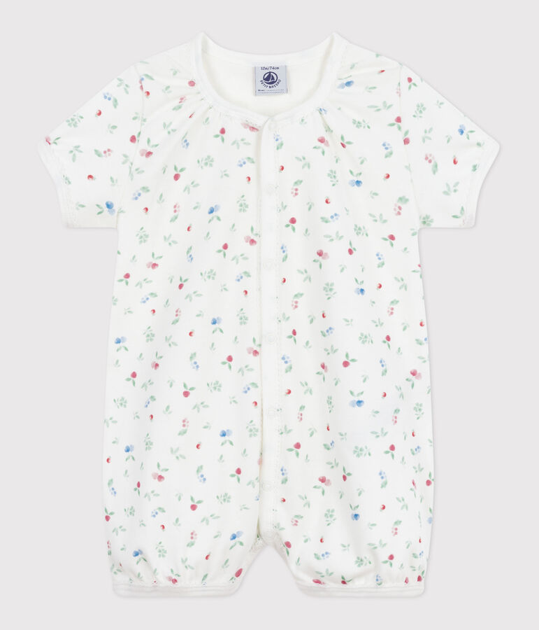 Babies' short fruit-pattern cotton jumpsuit white/multicolor