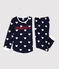 Girls' Heart Print Fleece Pyjamas SMOKING blue/MARSHMALLOW white