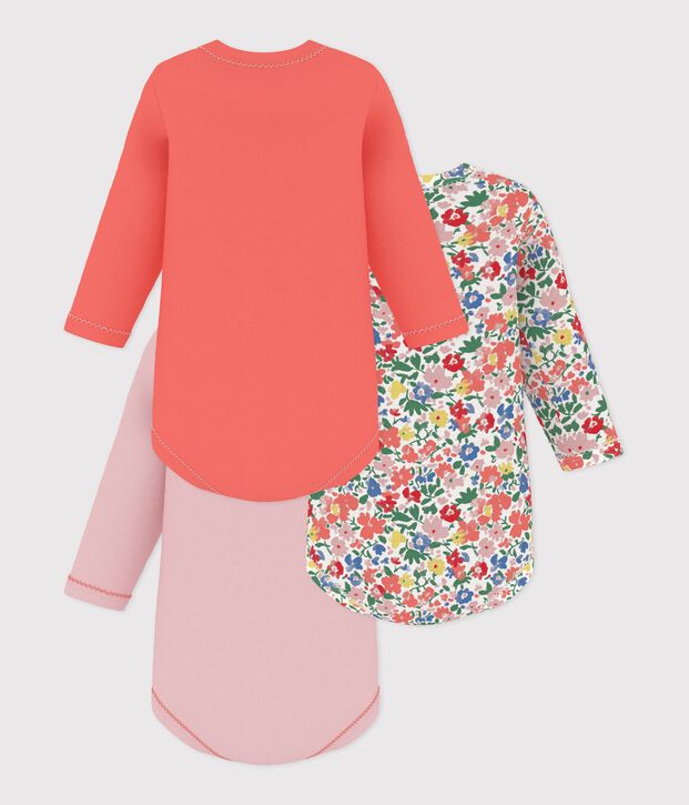 Pack of babies' long-sleeved bodies in cotton printed with flowers multicolor