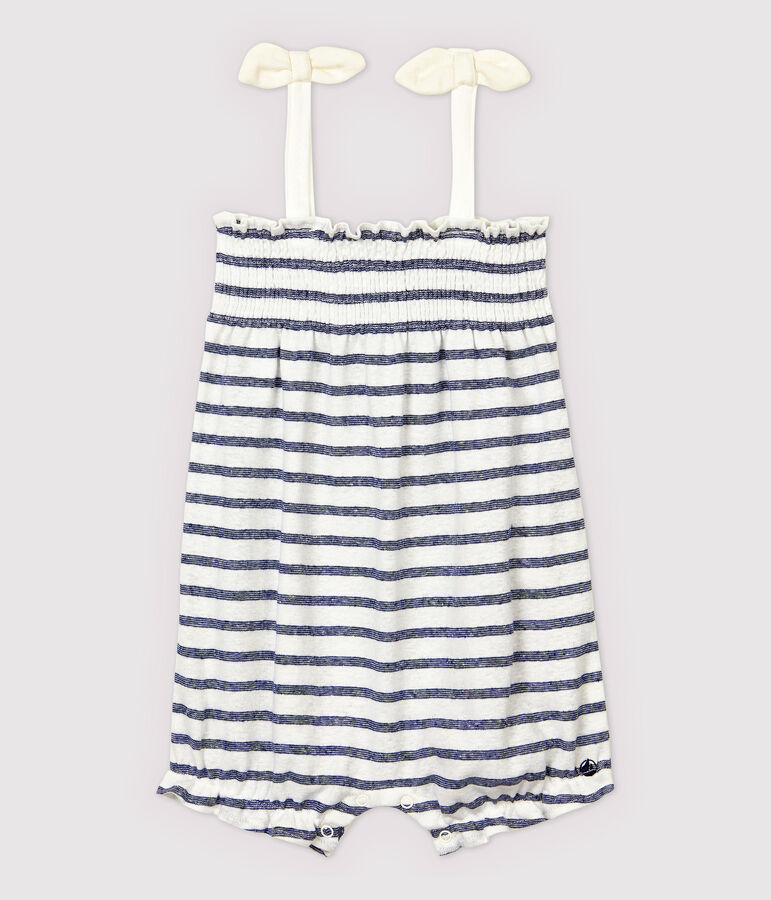 Baby Girls' Stripy Cotton and Linen Playsuit white/blue