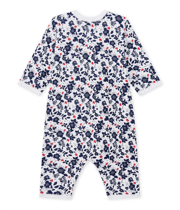 Baby girl's footless sleepsuit in a double knit white/multicolor
