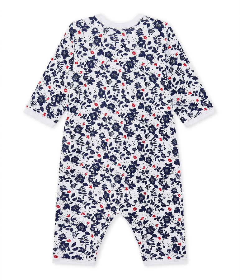 Baby girl's footless sleepsuit in a double knit white/multicolor