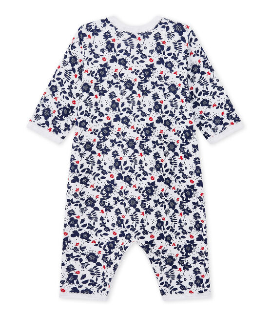 Baby girl's footless sleepsuit in a double knit ECUME white/MULTICO white