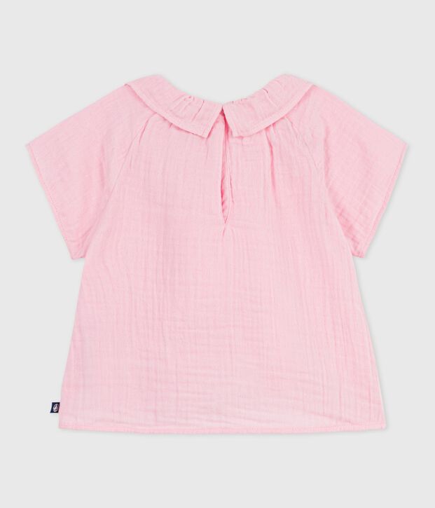 Babies' long-sleeved plain cotton blouse pink