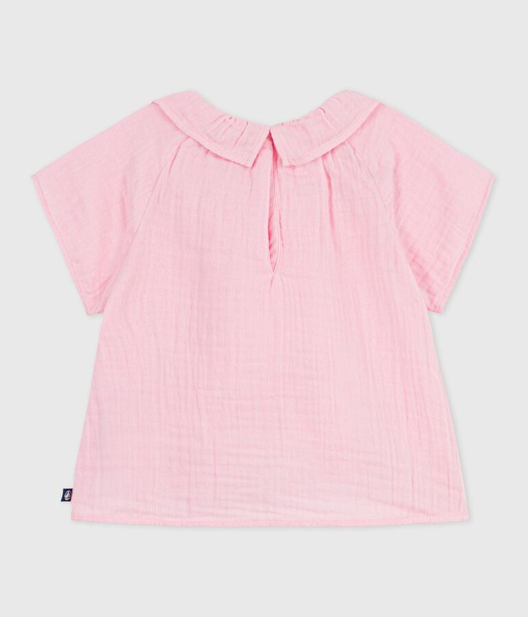 Babies' long-sleeved plain cotton blouse pink