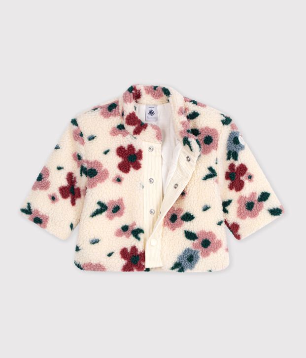 Babies' padded coat in floral print sherpa Ecru/multicolor