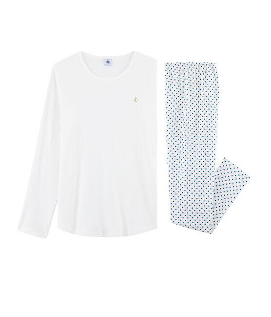 Girls' Ribbed Pyjamas MARSHMALLOW white/CONTES blue