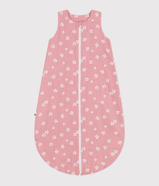 Babies' 1 TOG floral cotton sleeping bag CHARME pink/MARSHMALLOW white