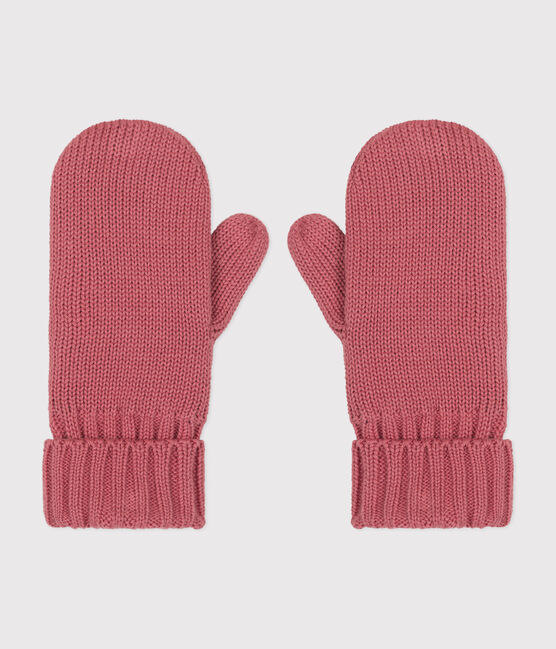 Children's knitted polar fleece-lined mittens ROSEWOOD pink