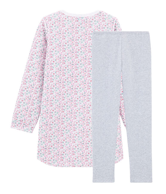 Girls' Velour Nightdress with Leggings MARSHMALLOW white/MULTICO white