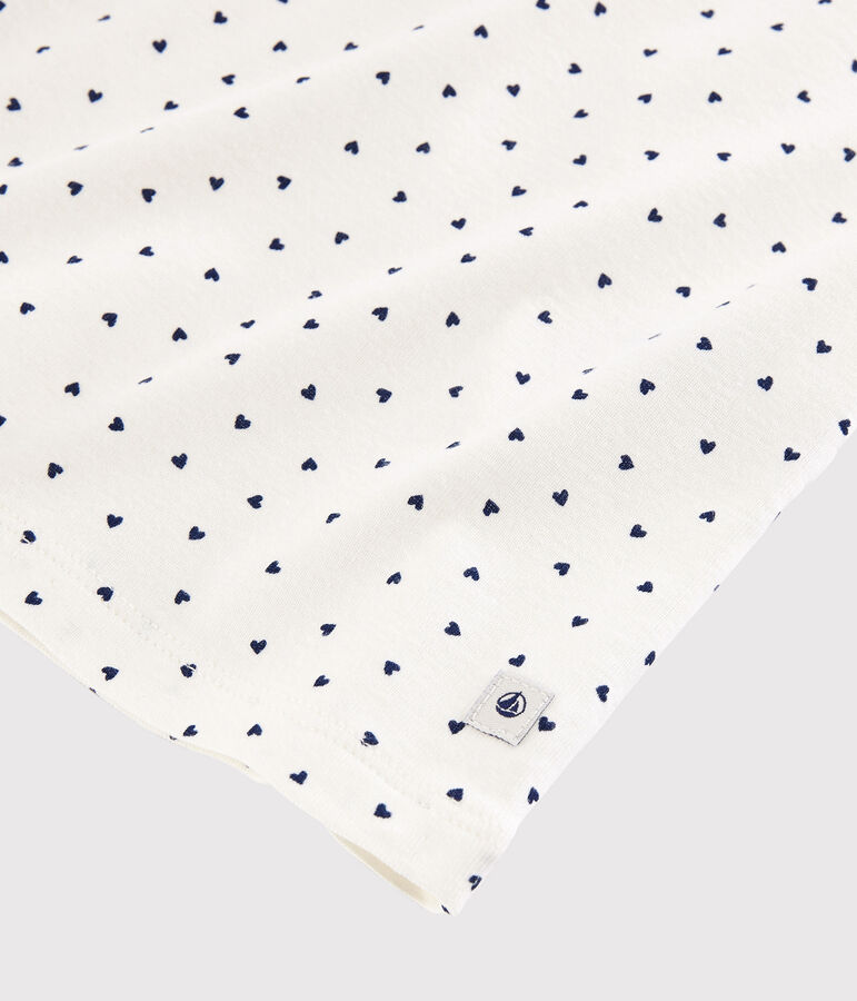 Girls'/Women's Cotton Short Pyjamas with Blue Hearts Pattern white/blue