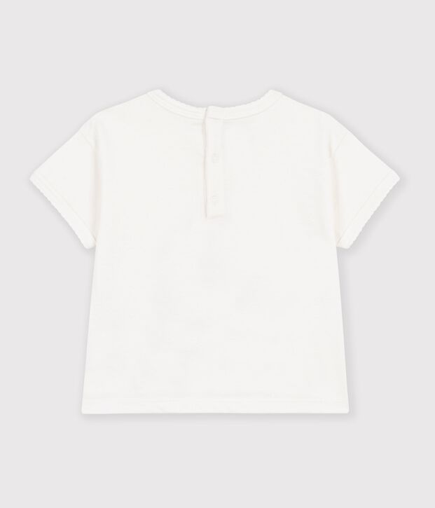 Babies' plain short-sleeved patterned cotton T-shirt white