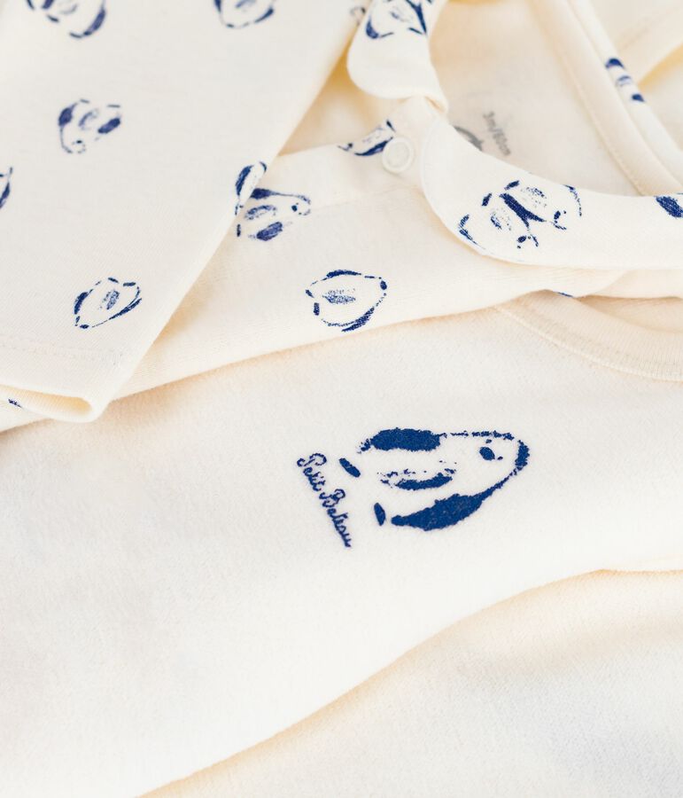 Babies' 3-piece set with a penguin print wrap-around top and a body Ecru