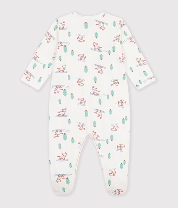 Babies' dog print fleece pyjamas white/multicolor