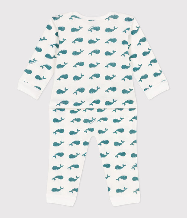 Babies' whale pattern popper-free cotton pyjamas green/green