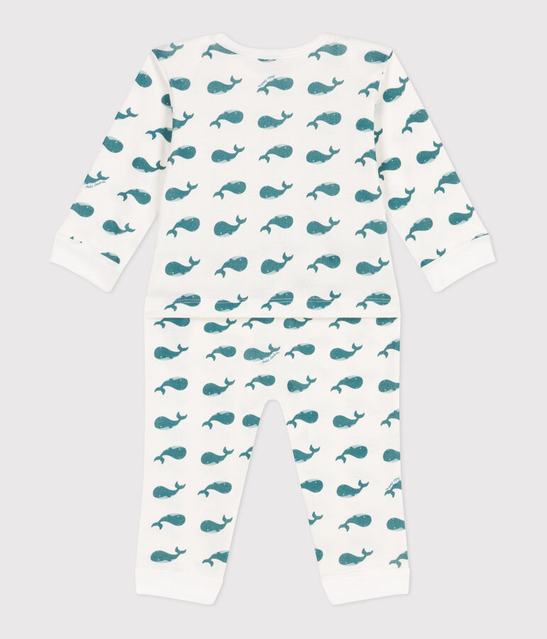 Babies' whale pattern popper-free cotton pyjamas MARSHMALLOW green/DRAGONFLY