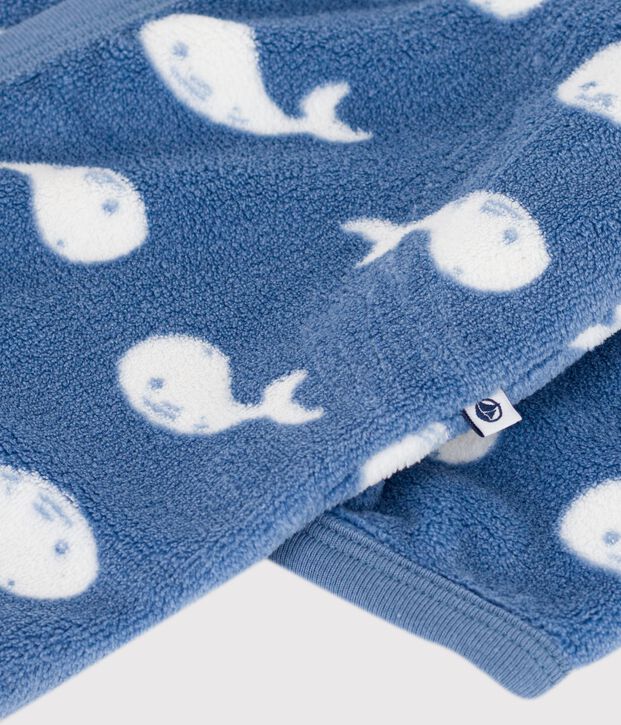 Babies' onesie in whale-print fleece blue/white