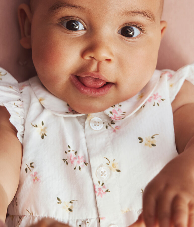 Babies' floral print cotton rompers white/multicolor