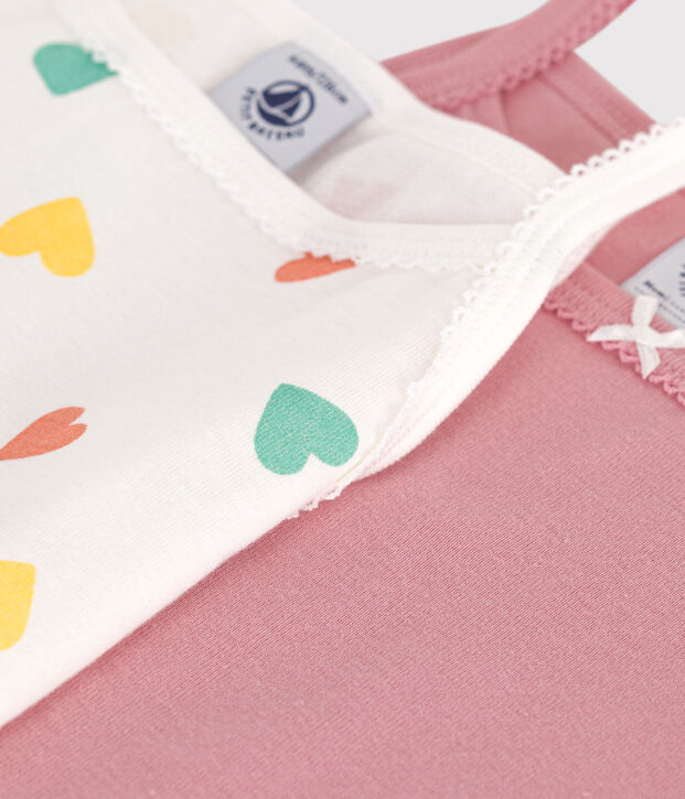 Pack of 2 children's cotton tank tops with hearts multicolor