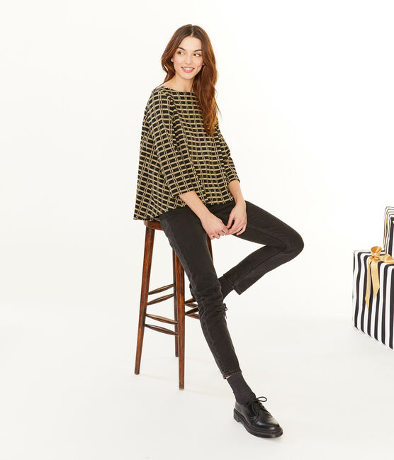 Women's Checked Sailor Top NOIR black/OR yellow