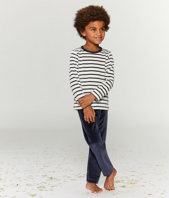 Boys' Velour Pyjamas SMOKING blue/COQUILLE beige