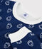 Boys' Yeti Patterned Wool/Cotton Pyjamas MEDIEVAL blue/MARSHMALLOW white