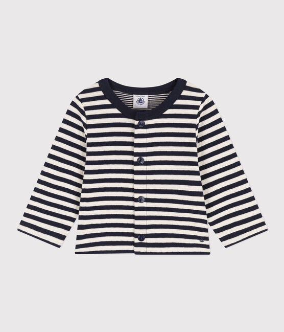 Babies' Stripy Tube Knit Cardigan SMOKING blue/AVALANCHE