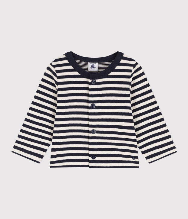 Babies' Stripy Tube Knit Cardigan blue/ecru