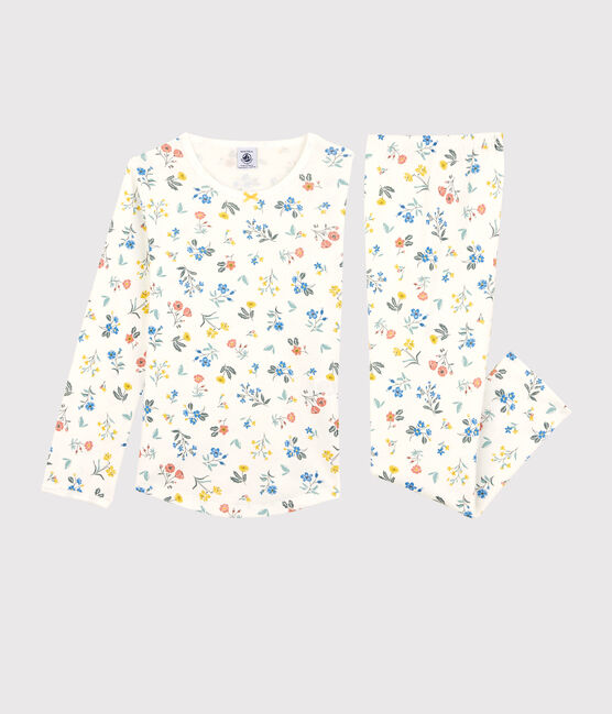 Girls' Floral Cotton Pyjamas MARSHMALLOW white/MULTICO white