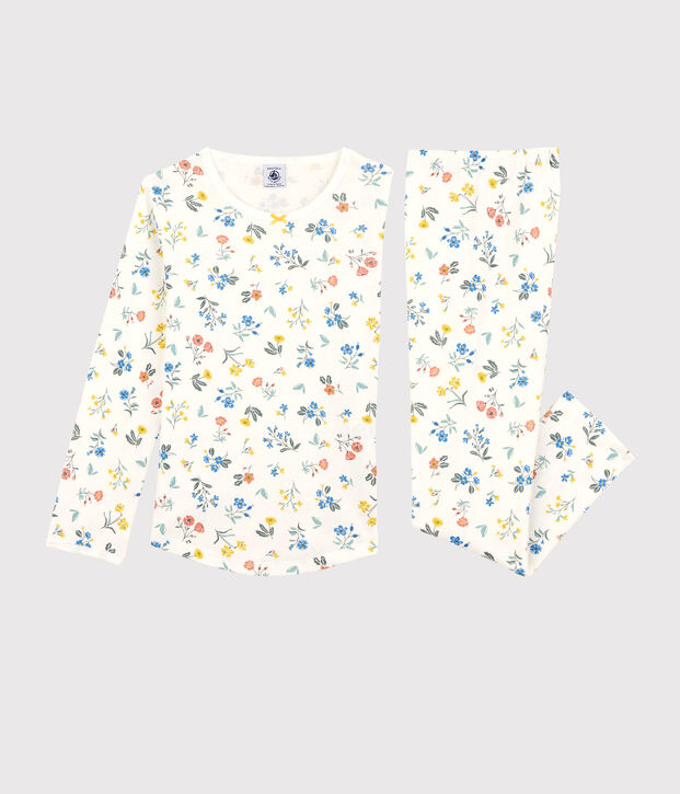 Girls' Floral Cotton Pyjamas white/multicolor