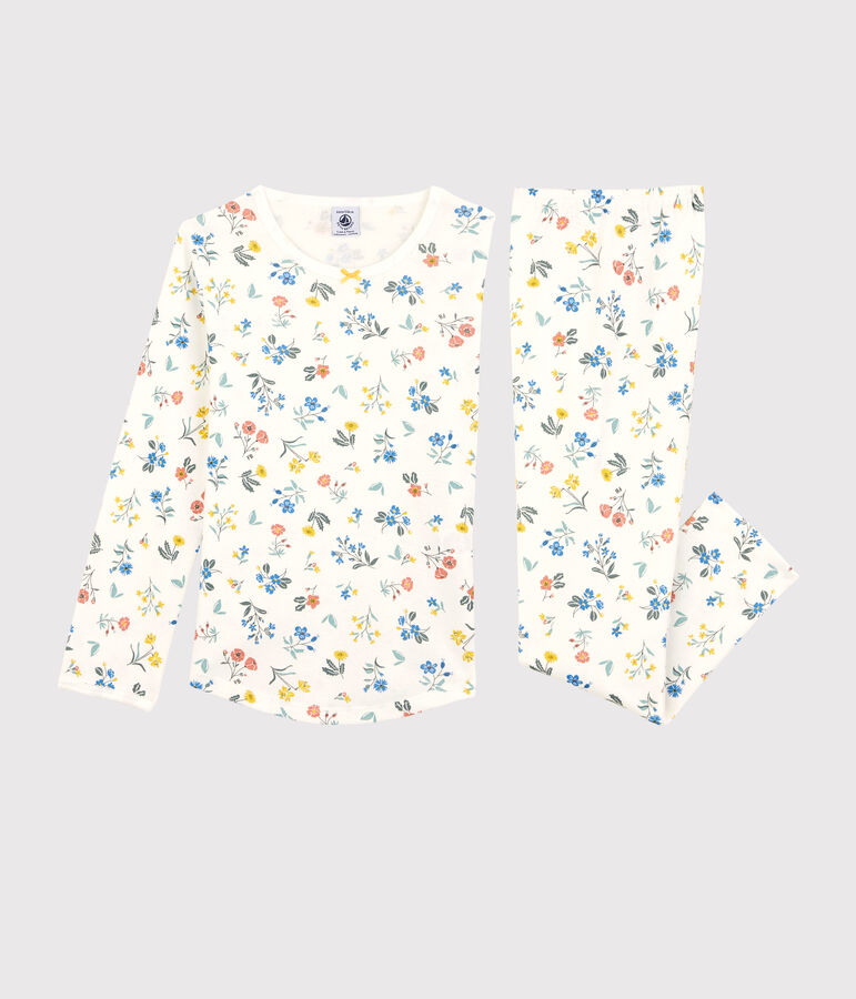 Girls' Floral Cotton Pyjamas white/multicolor