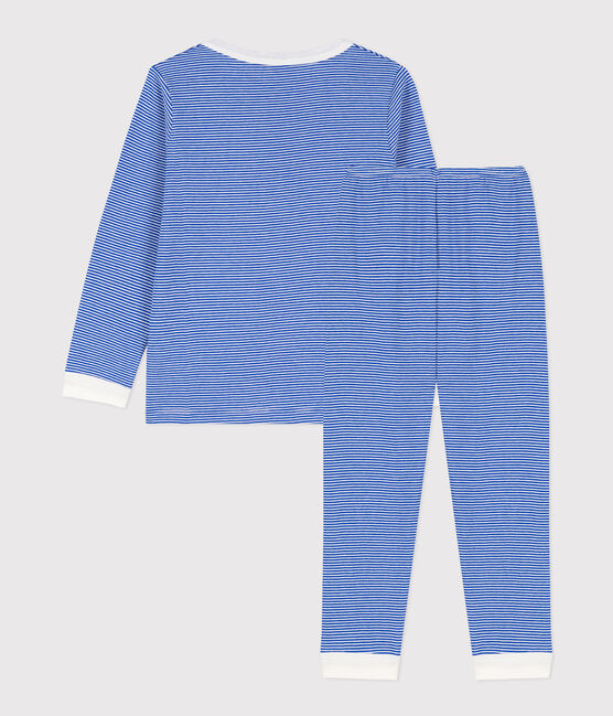 Children's Unisex Pinstriped Cotton Pyjamas PERSE blue/MARSHMALLOW white