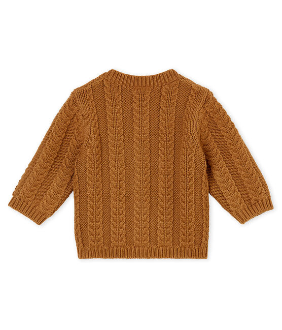 Mixed baby's wool and cotton cable knit cardigan BRINDILLE brown