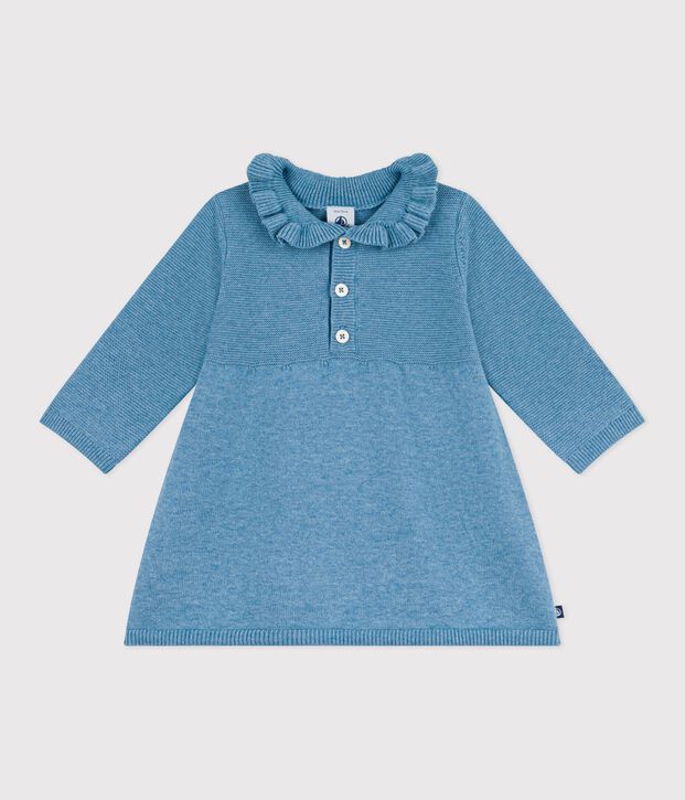Babies' plain cotton and wool dress blue