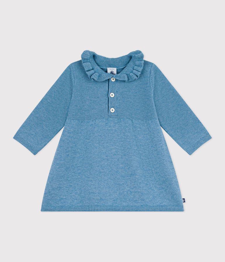 Babies' plain cotton and wool dress blue