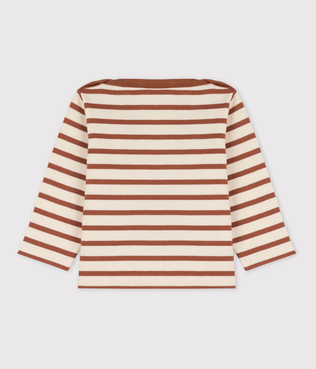 Babies' Thick Cotton Jersey Breton Top Ecru/brown
