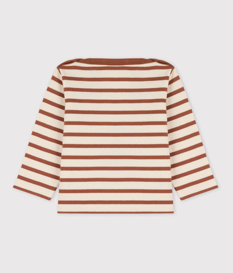 Babies' Thick Cotton Jersey Breton Top Ecru/brown